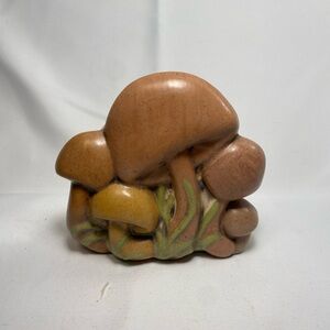 Ceramic Mushrooms Napkin Letter Holder Signed 1985  Hand Painted 4.5 X 4.5 inch